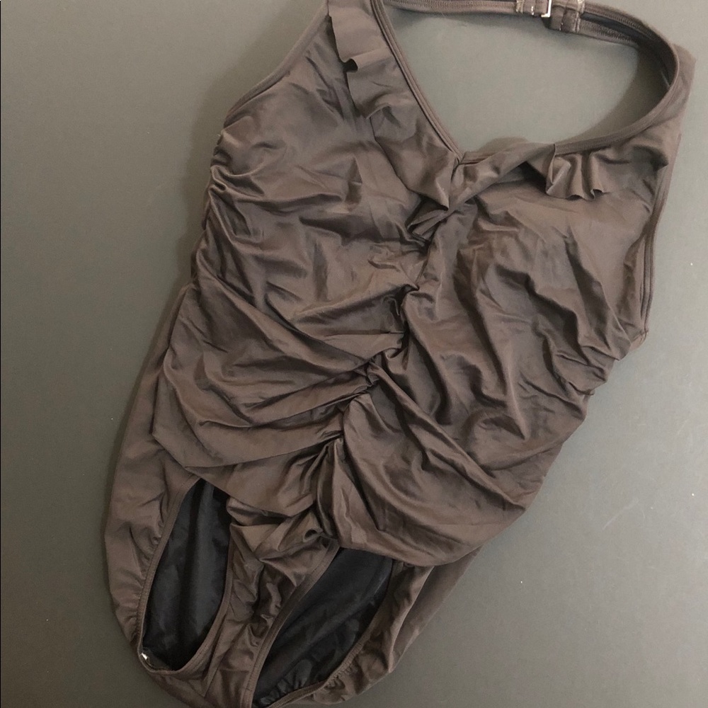 Lands End Brown ruched one piece Sz. 18W